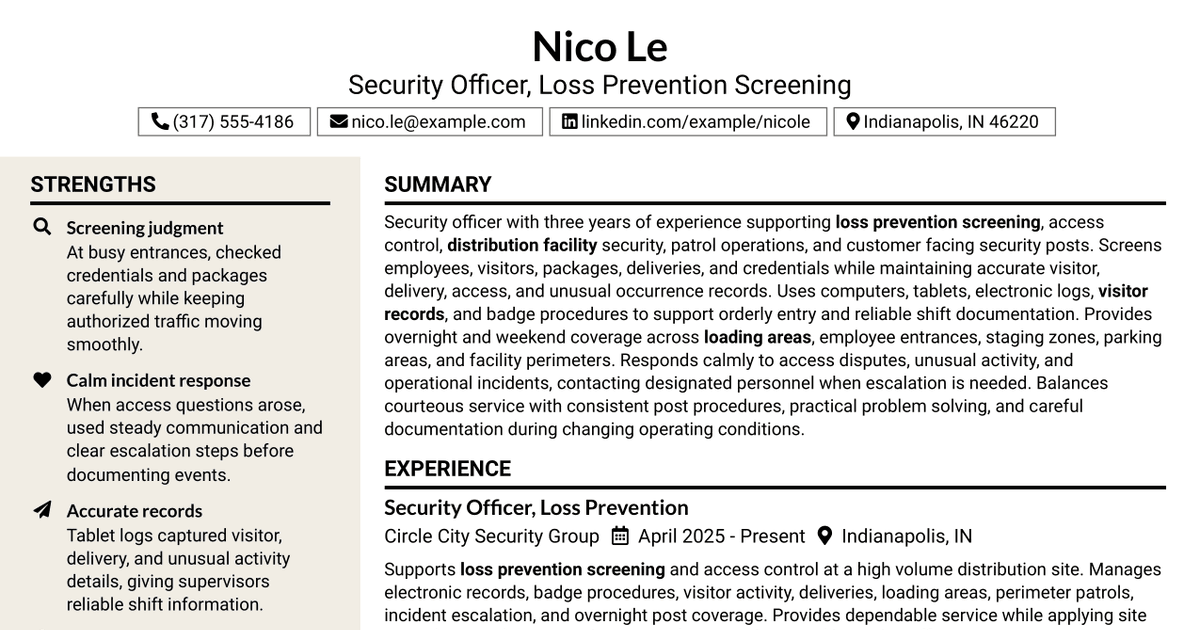 7 Security Officer - Loss Prevention Screening Resume Templates with Example