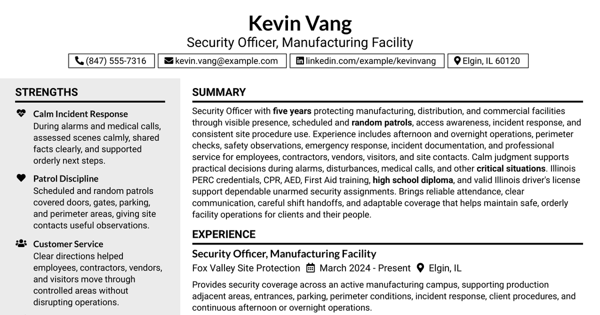 7 Security Officer - Manufacturing Facility Resume Templates with Example