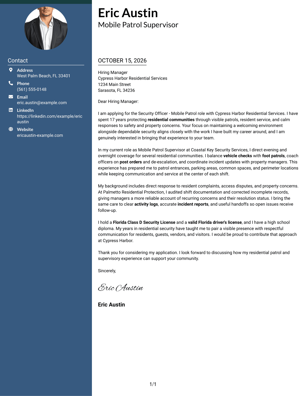 Cover letter example — page 1