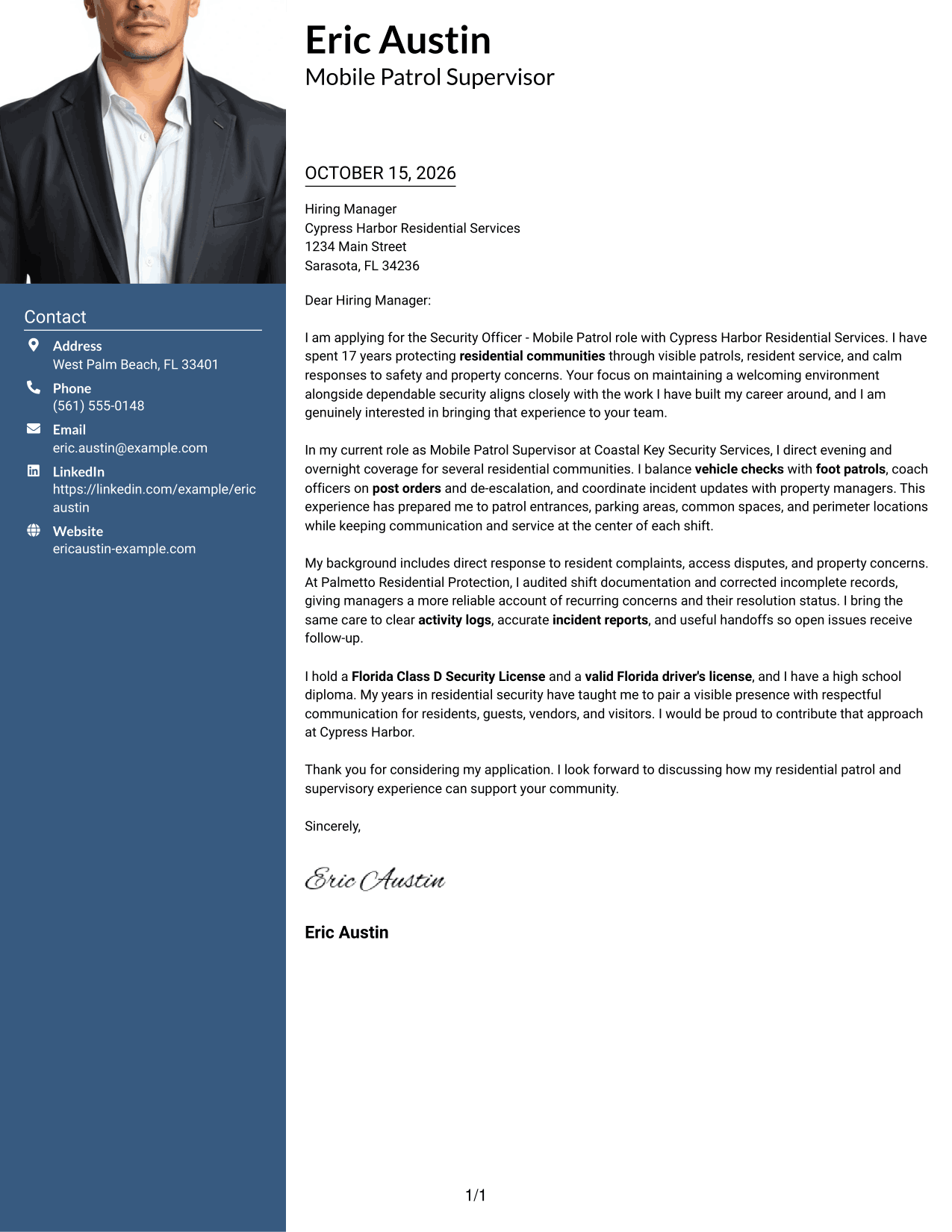Cover letter example — page 1