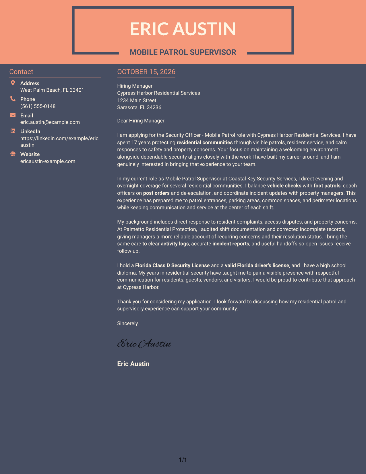 Cover letter example — page 1
