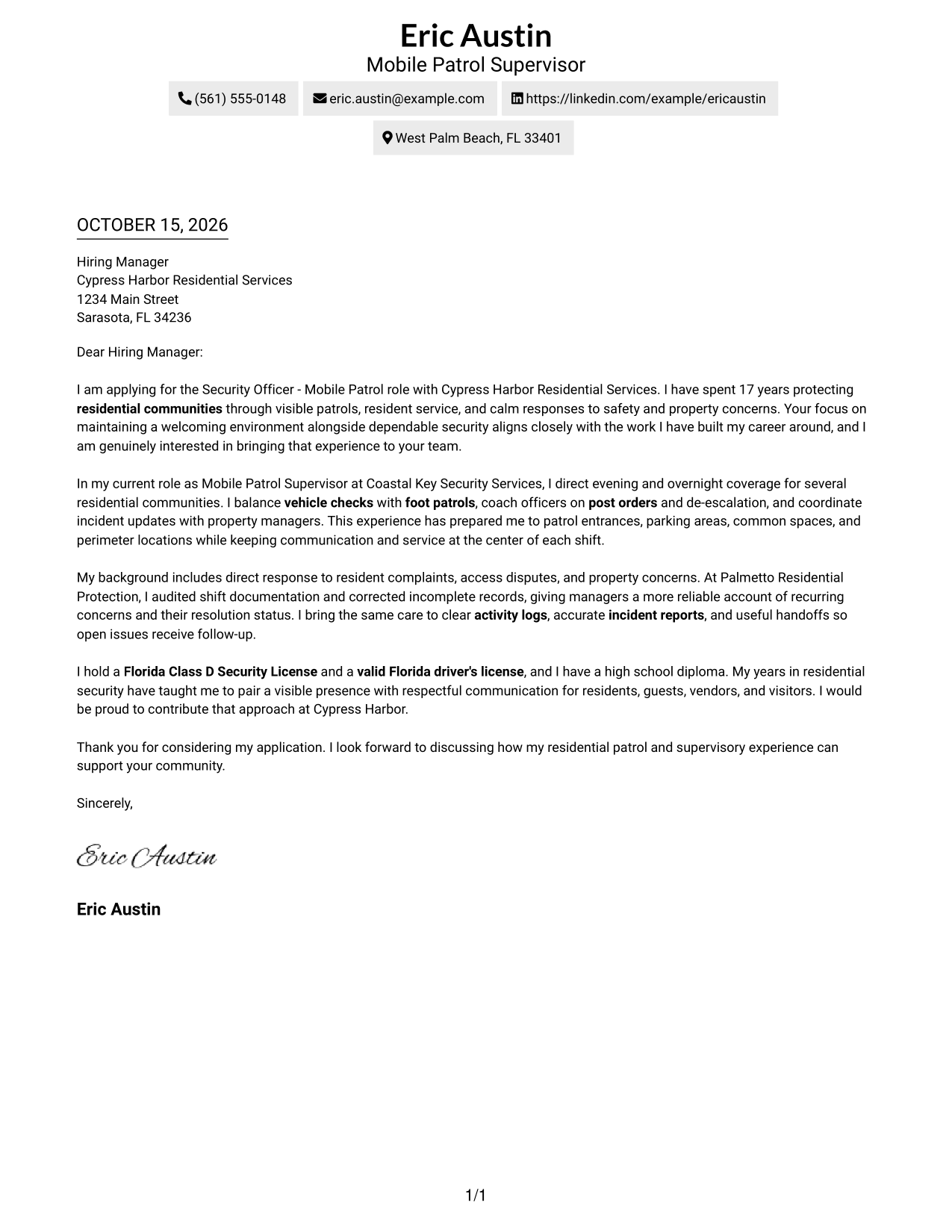 Cover letter example — page 1