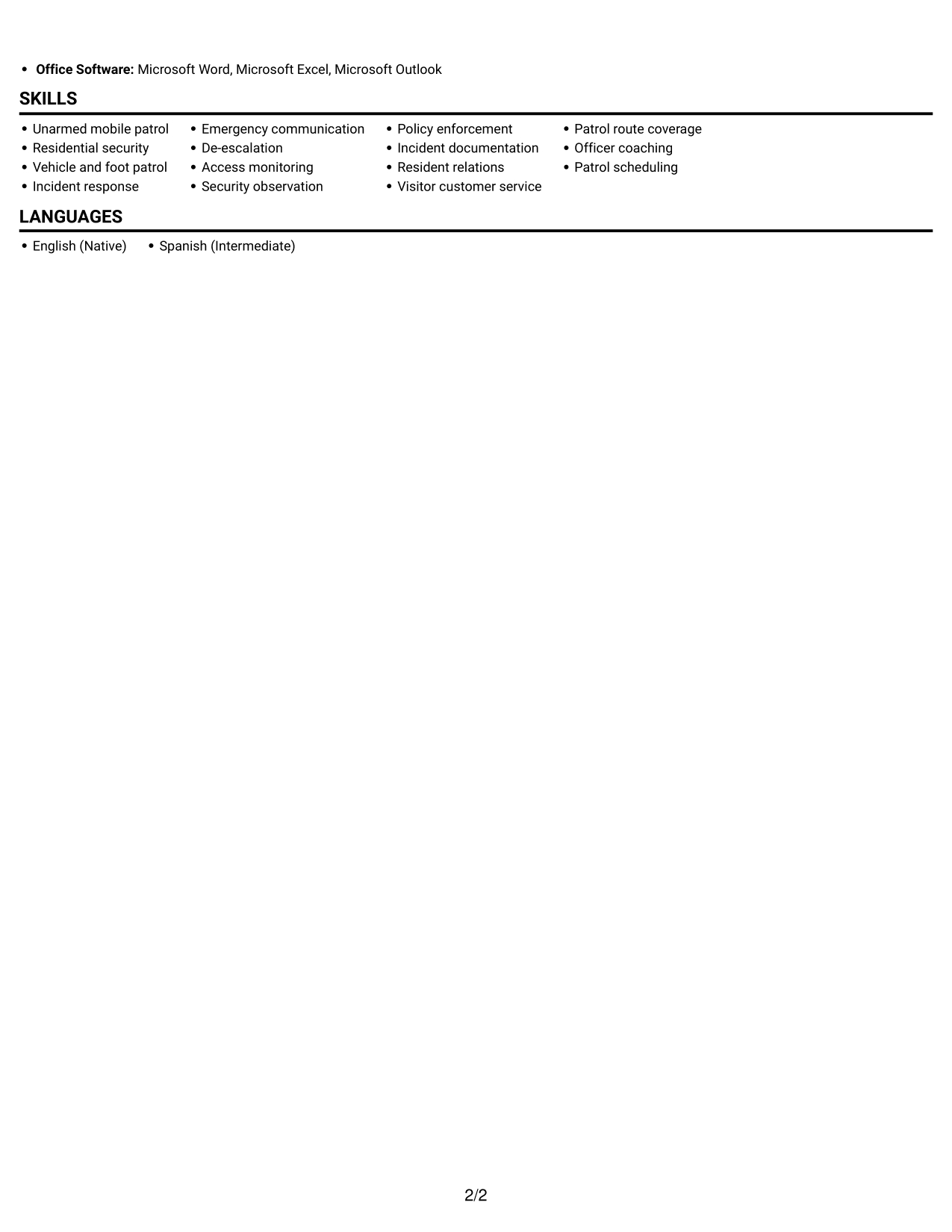 Resume example — page 2