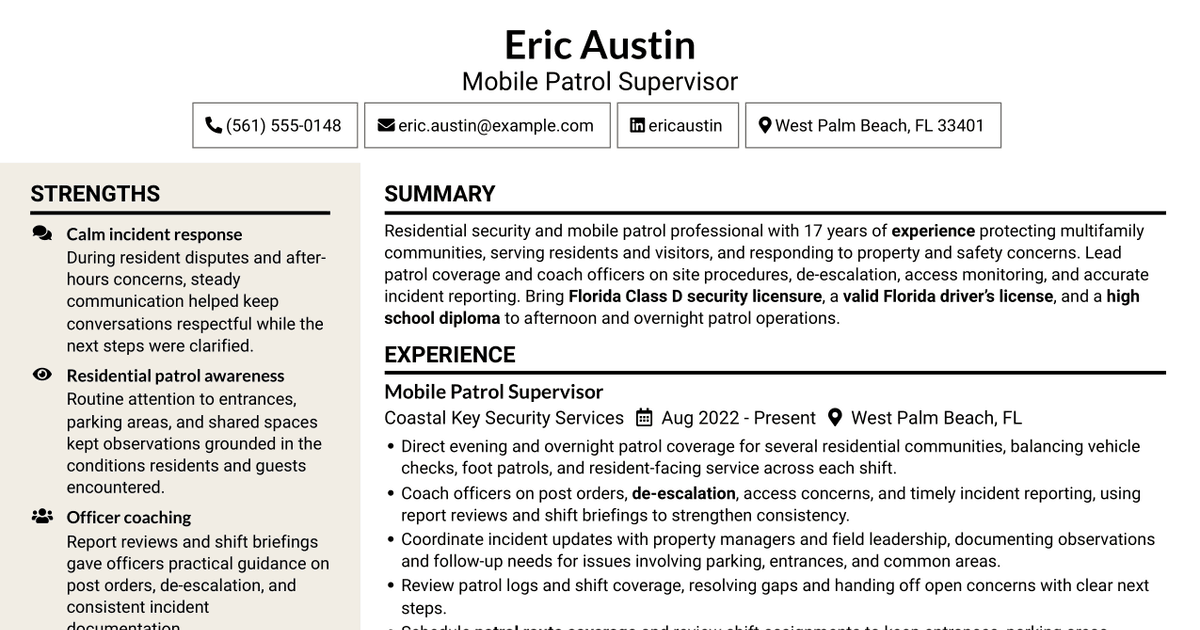 7 Security Officer - Mobile Patrol Resume Templates with Example