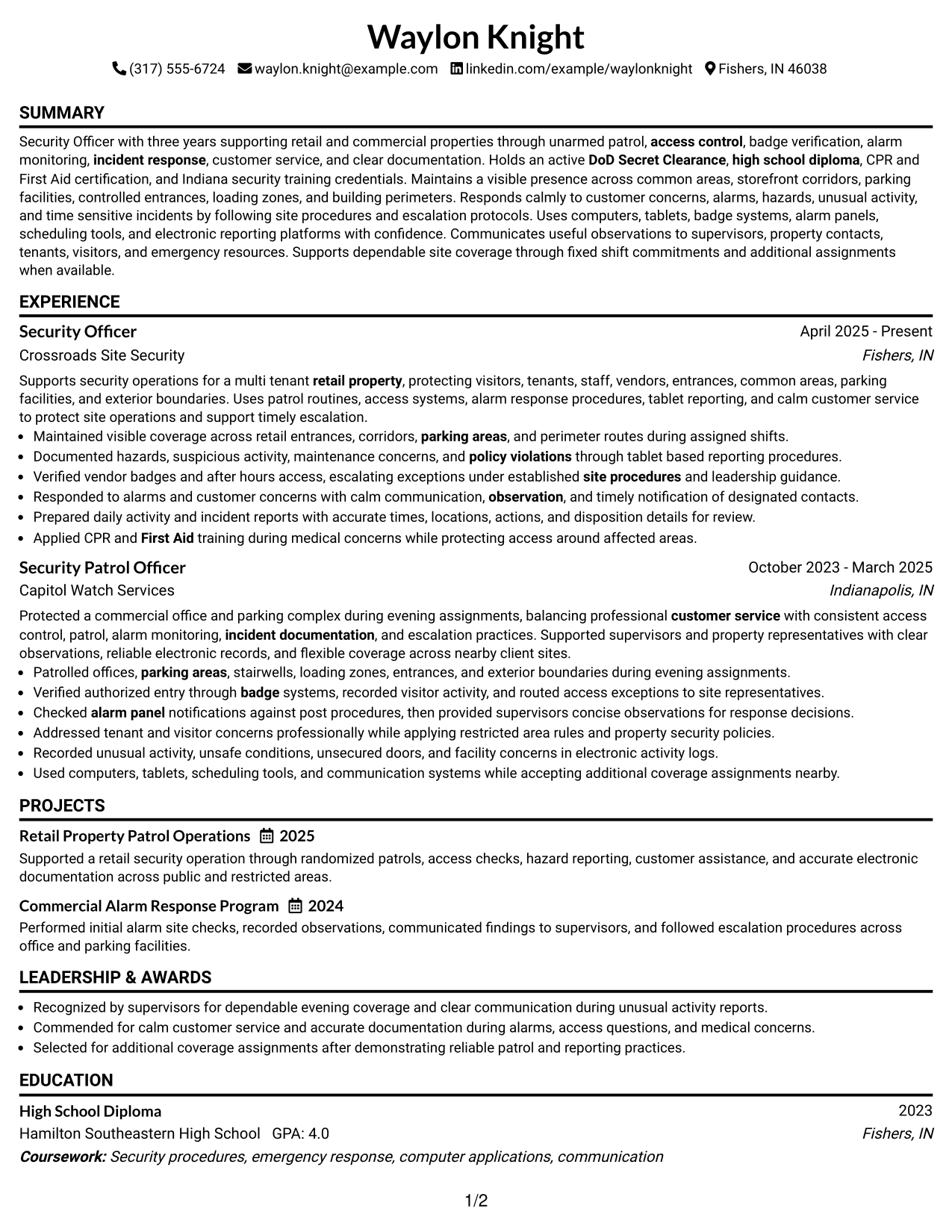 Resume Example Page 1