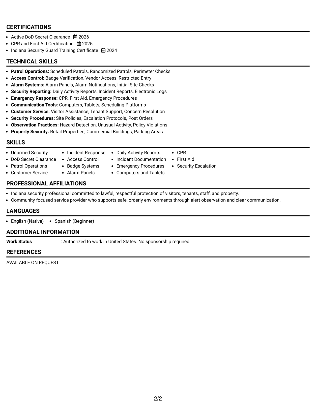 Resume Example Page 2