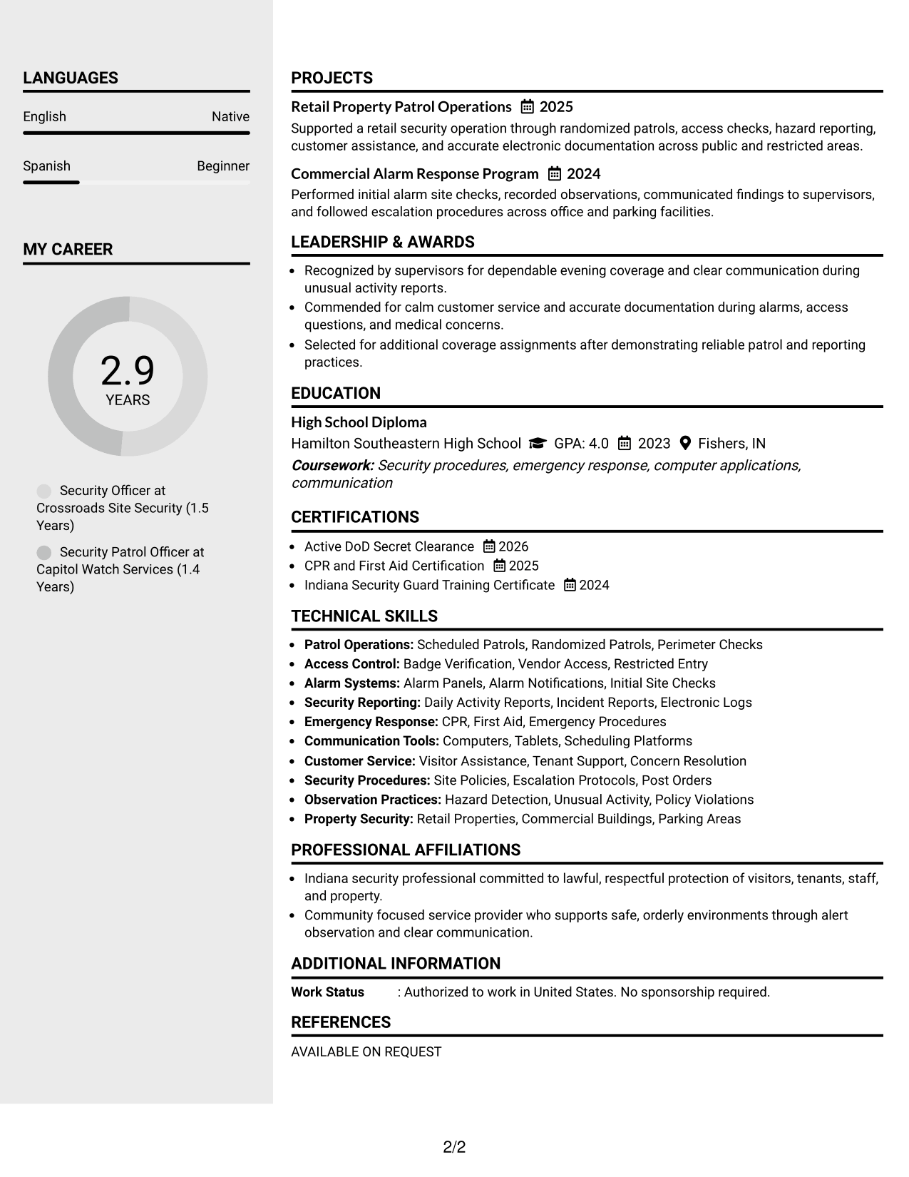 Resume Example Page 2