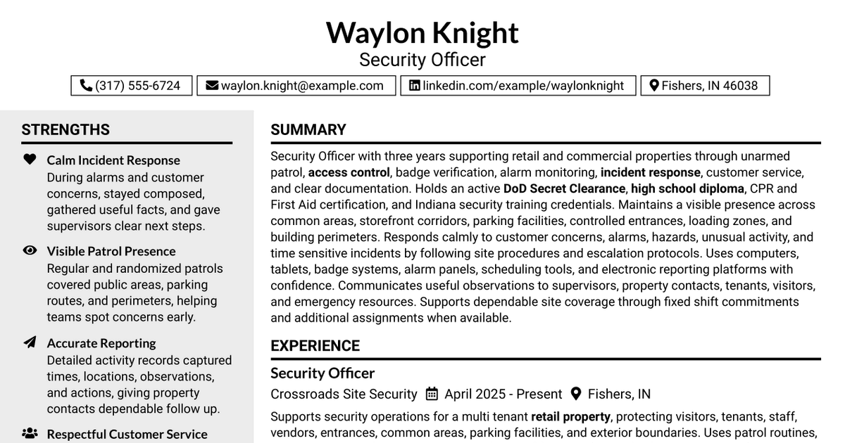 7 Security Officer Resume Templates with Example
