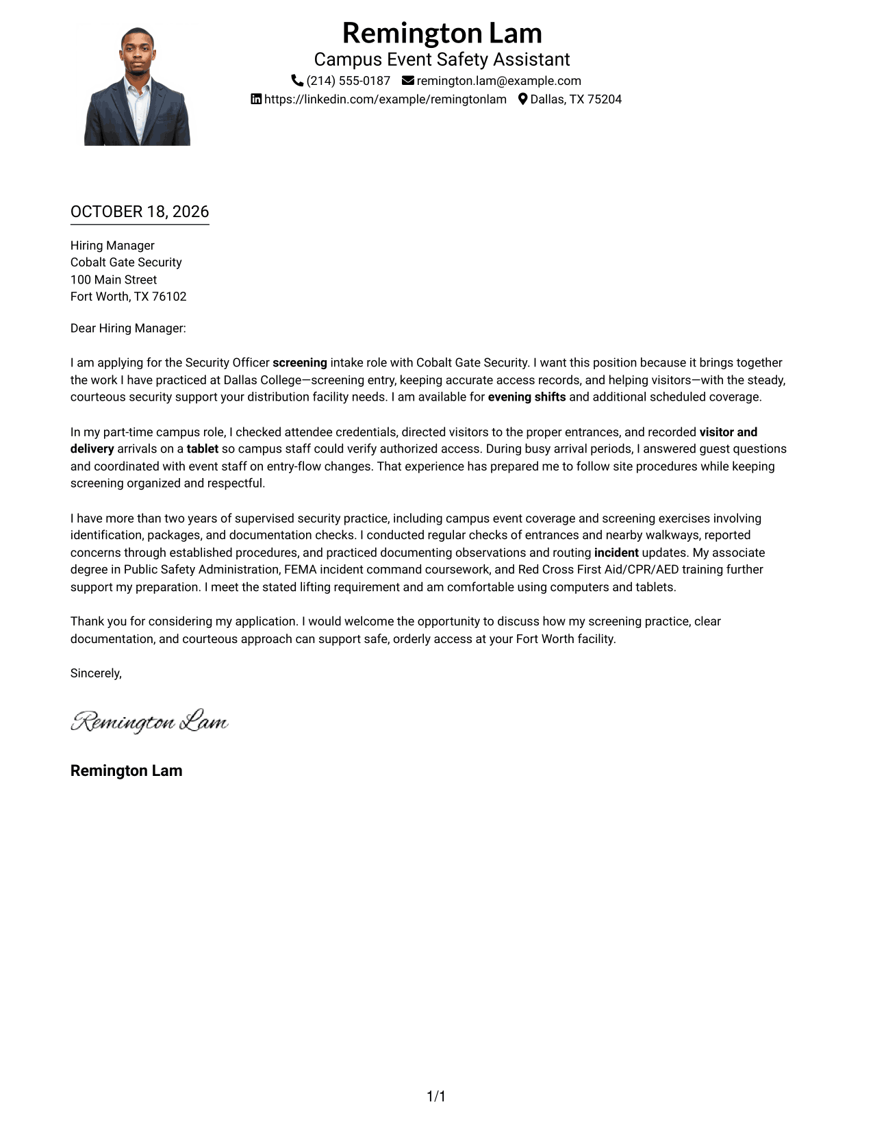 Cover letter example — page 1