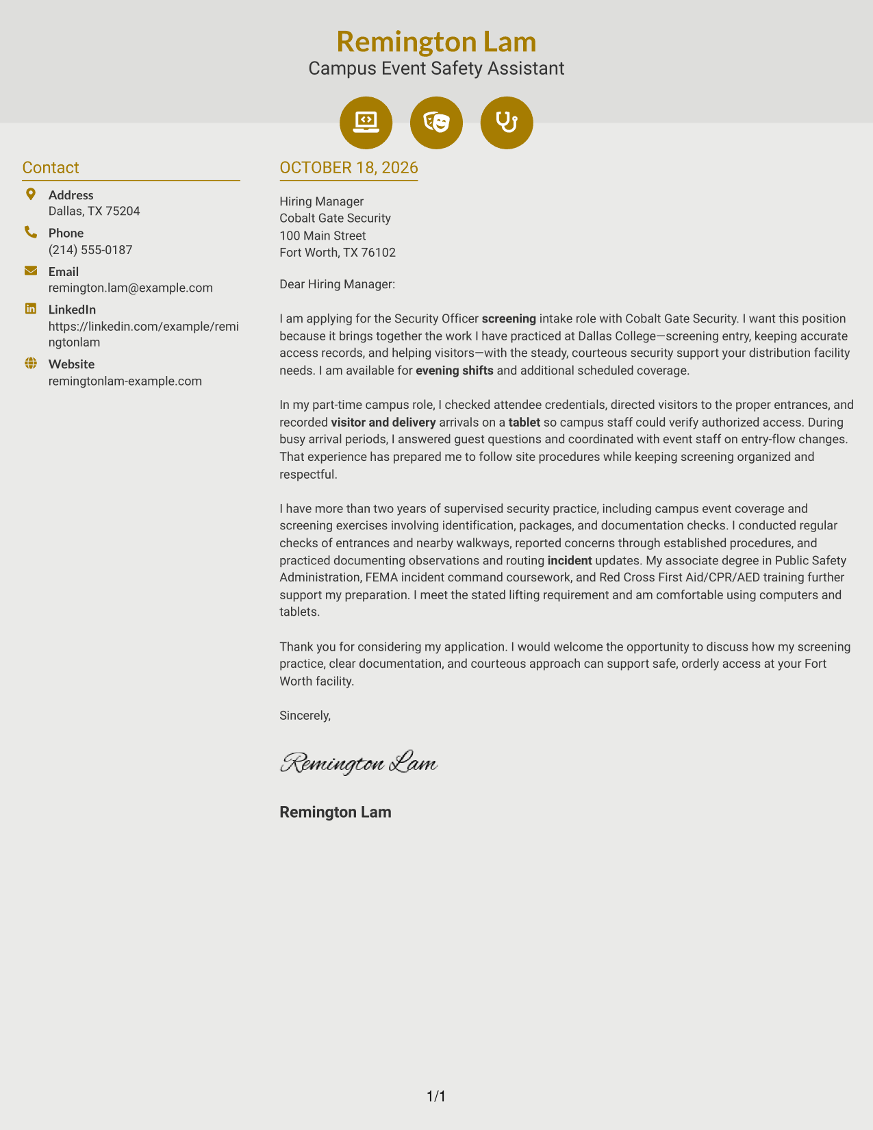 Cover letter example — page 1