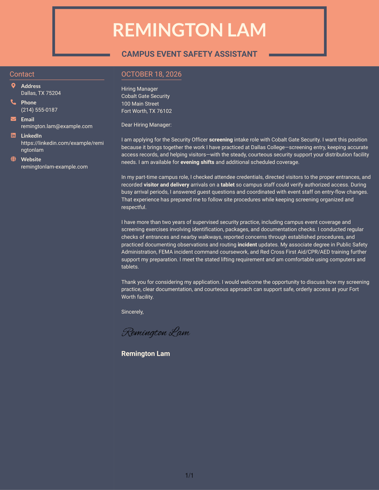 Cover letter example — page 1