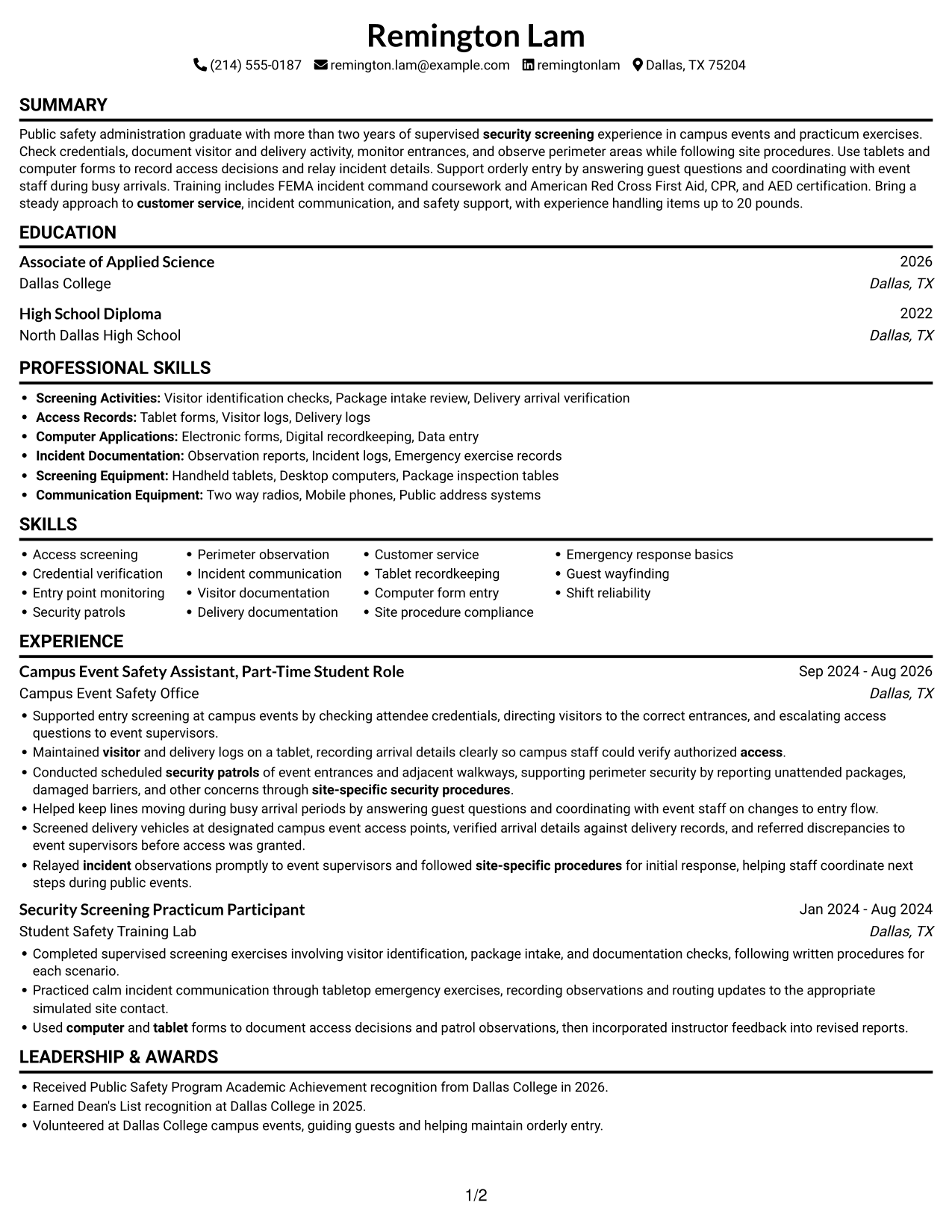 Resume example — page 1