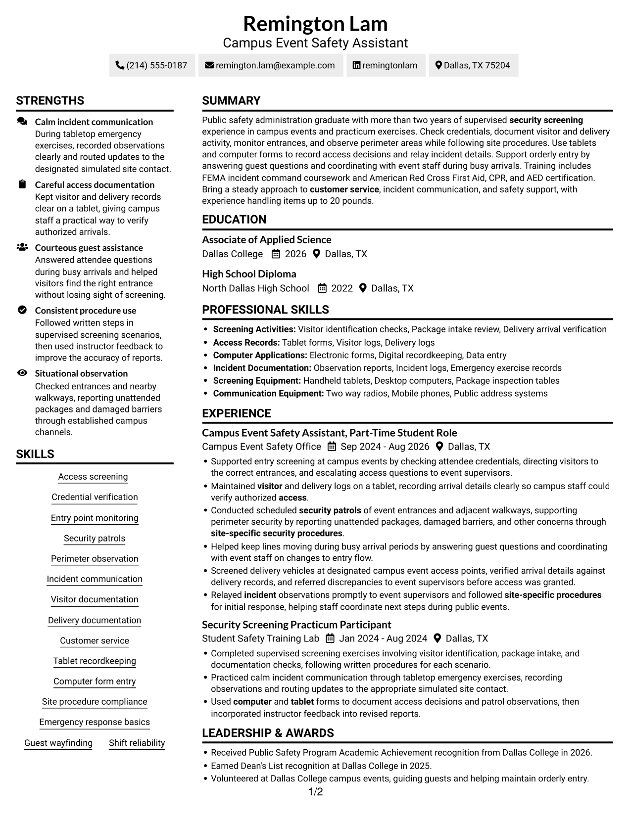 Resume example — page 1