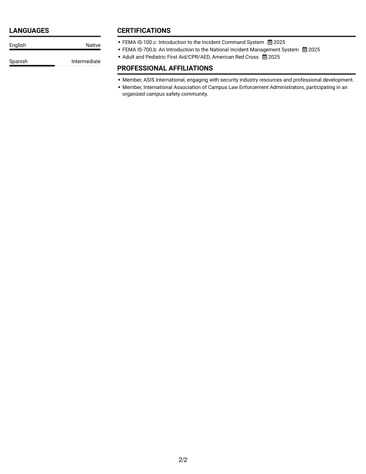 Resume example — page 2