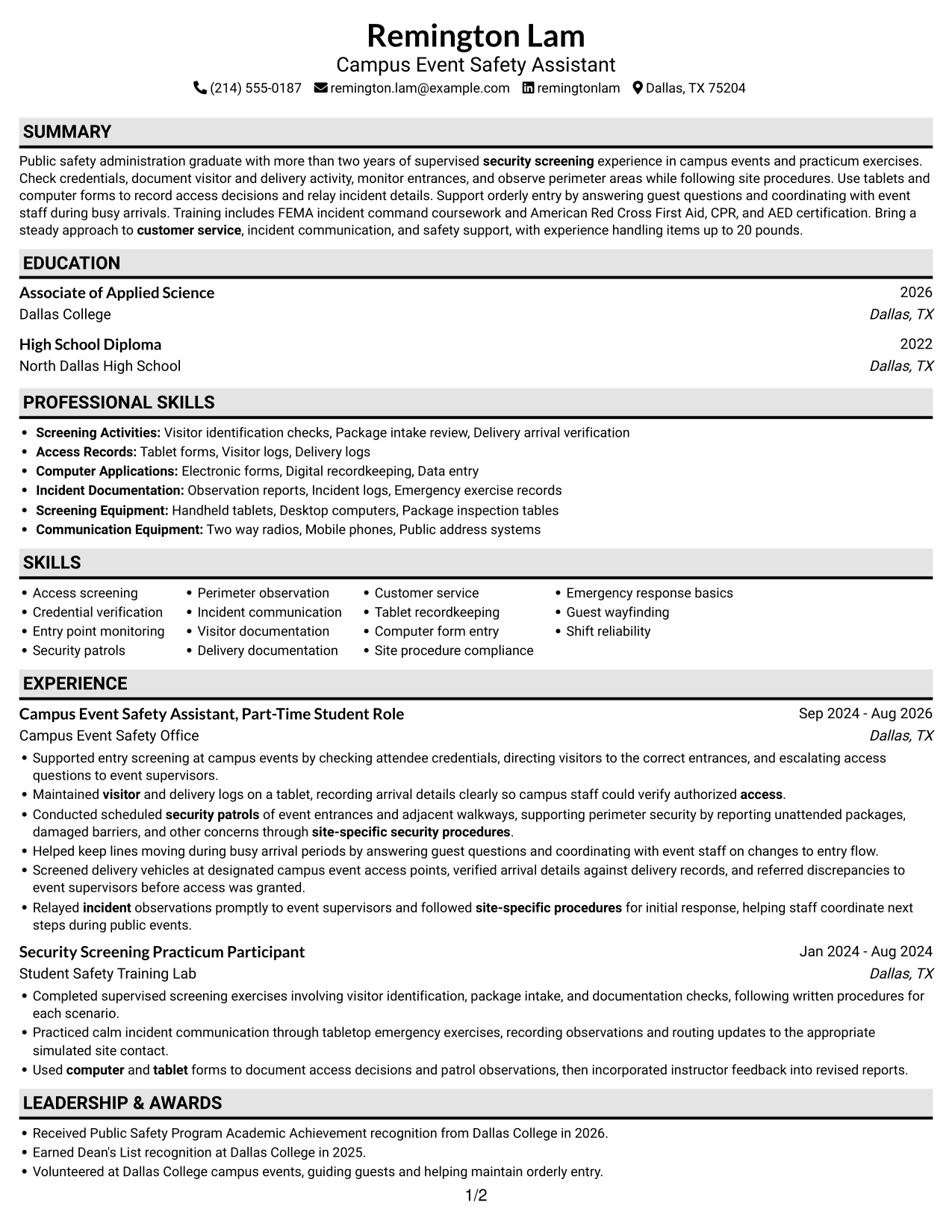 Resume example — page 1