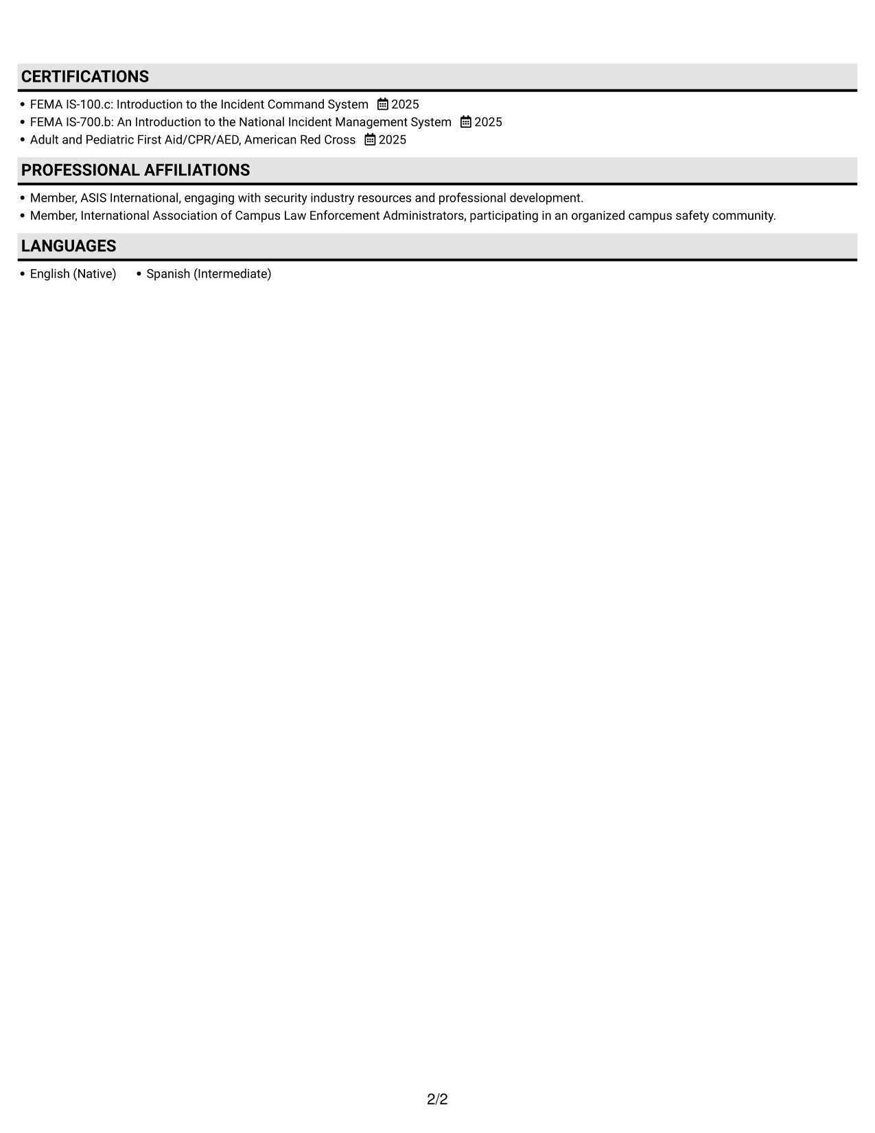 Resume example — page 2