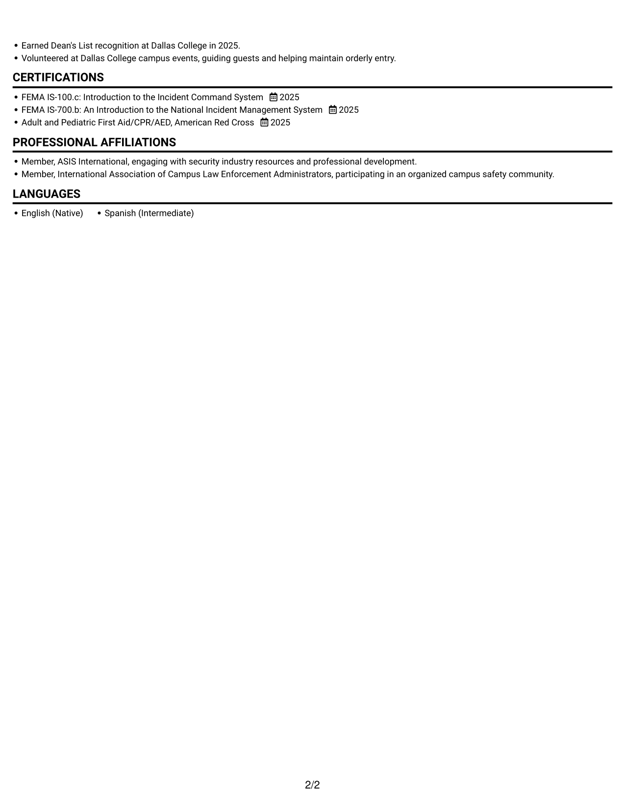 Resume example — page 2