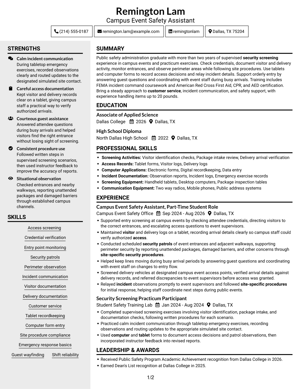 Resume example — page 1