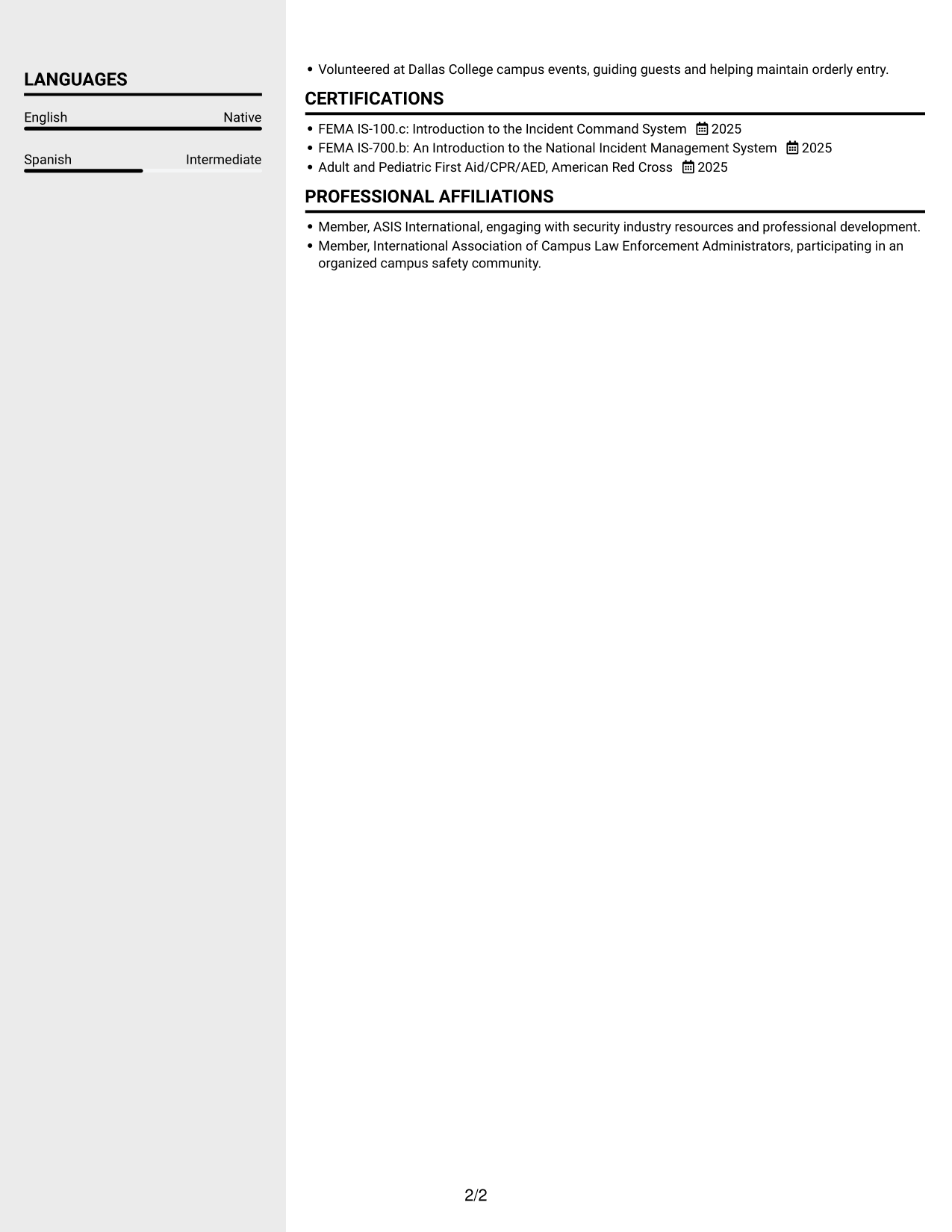 Resume example — page 2