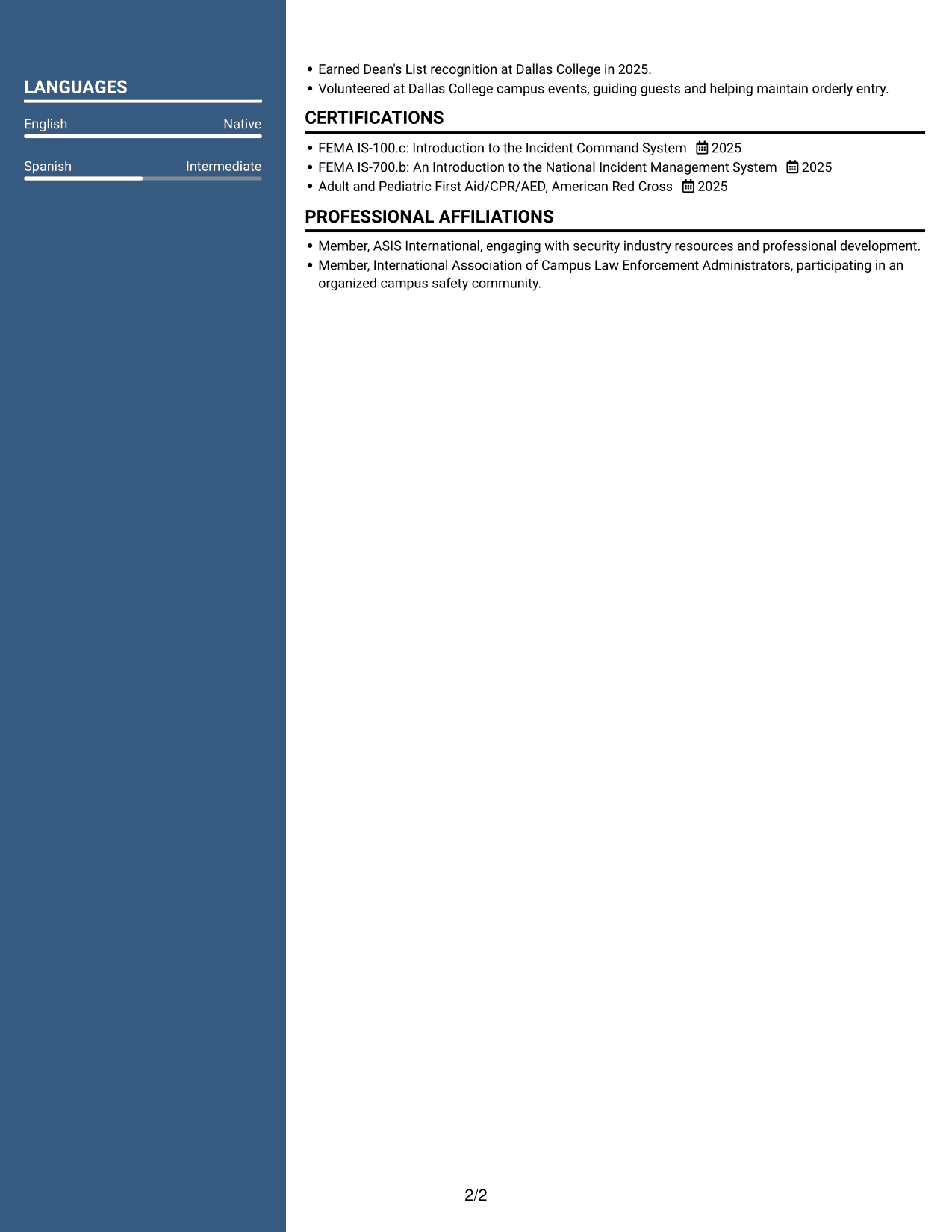 Resume example — page 2