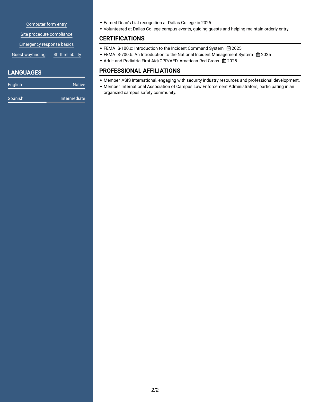 Resume example — page 2