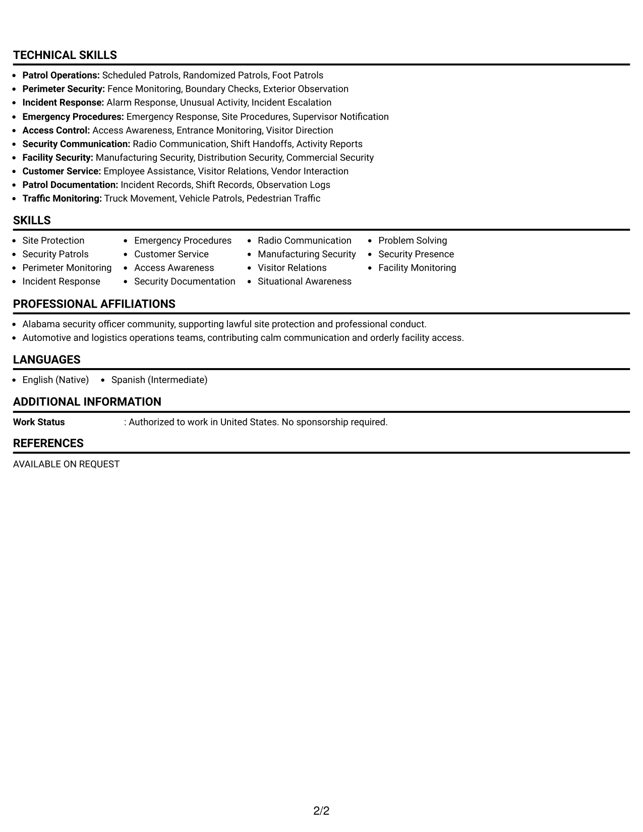 Resume Example Page 2