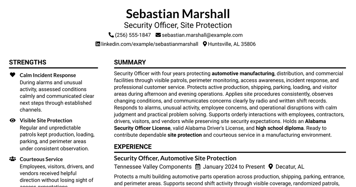 7 Security Officer - Site Protection Resume Templates with Example