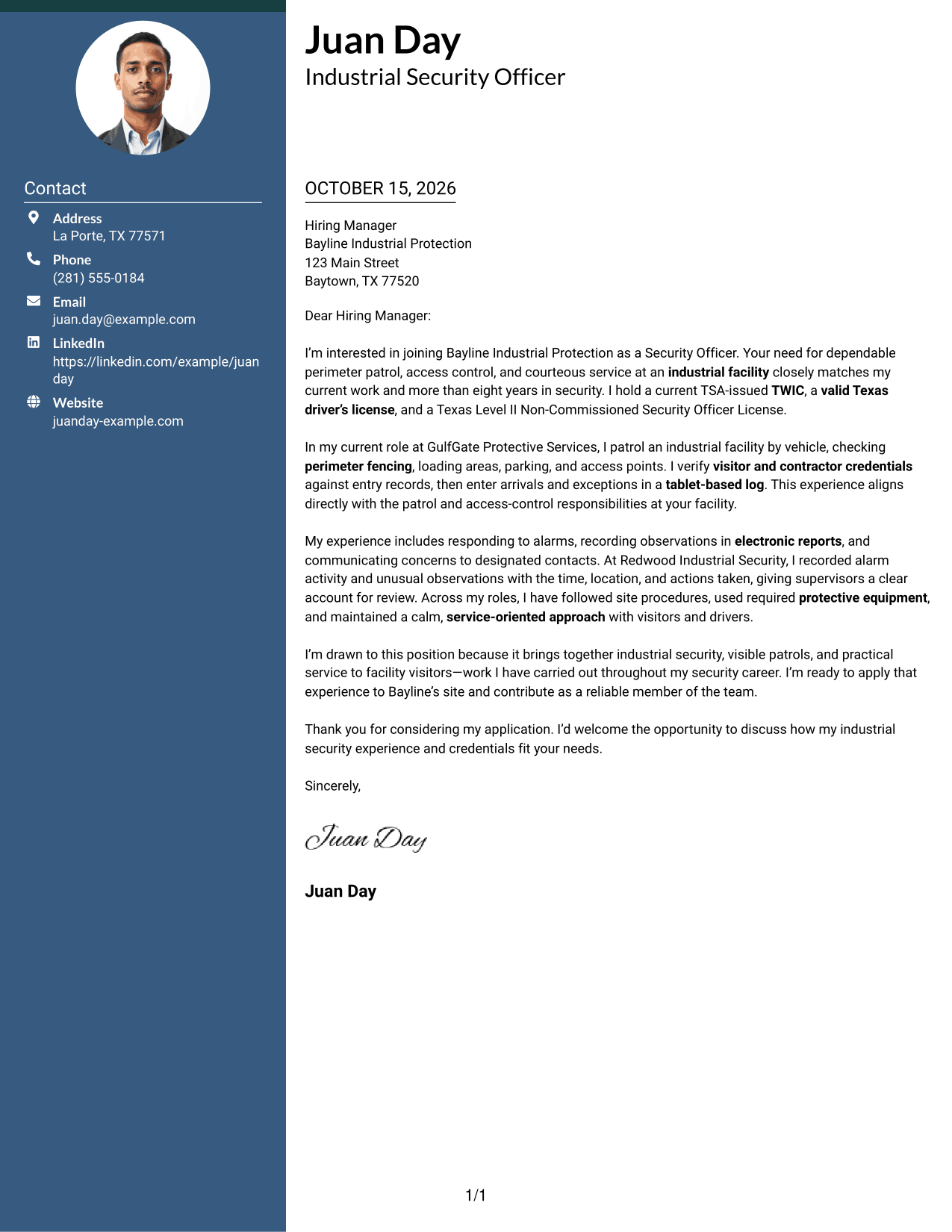 Cover letter example — page 1