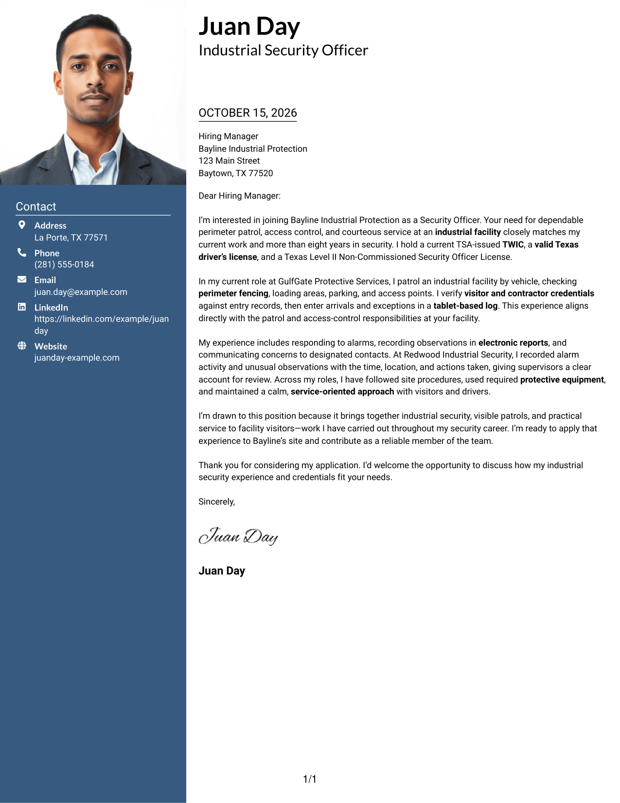 Cover letter example — page 1