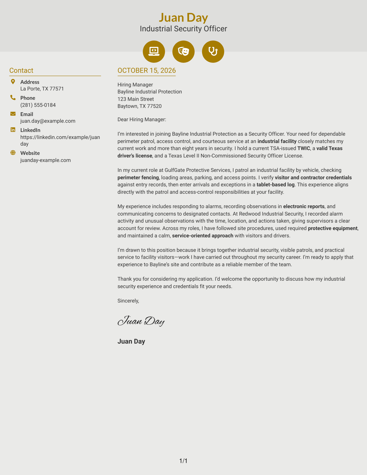 Cover letter example — page 1