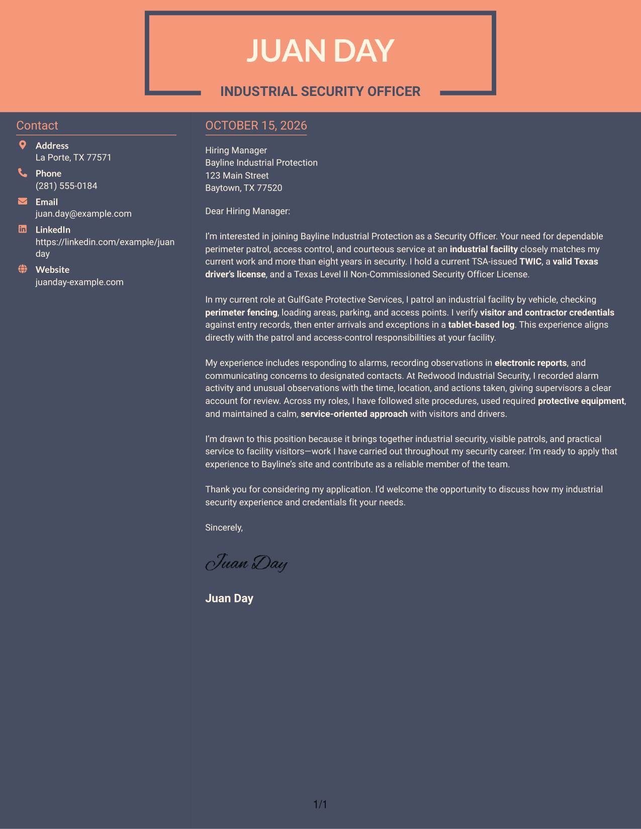 Cover letter example — page 1