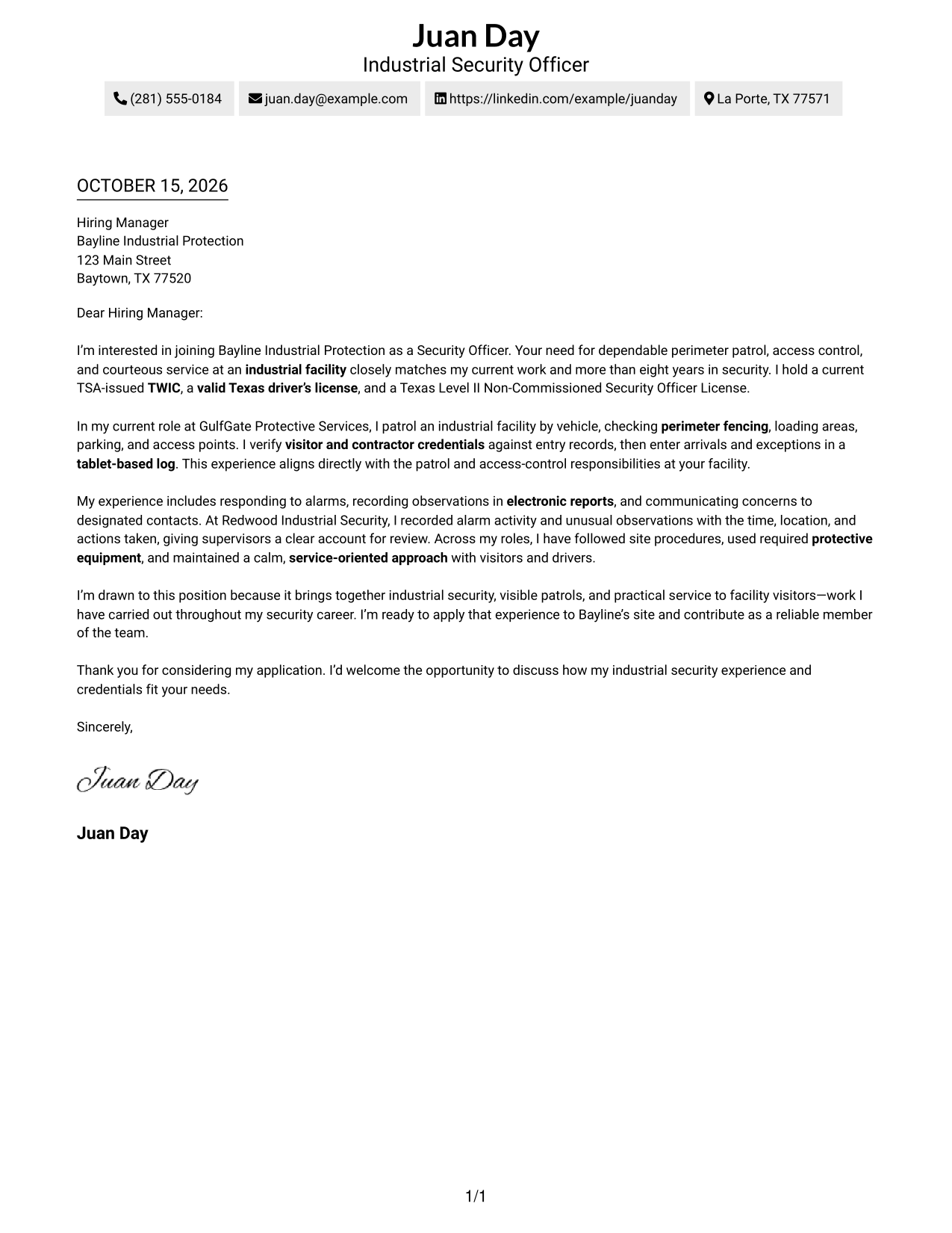 Cover letter example — page 1