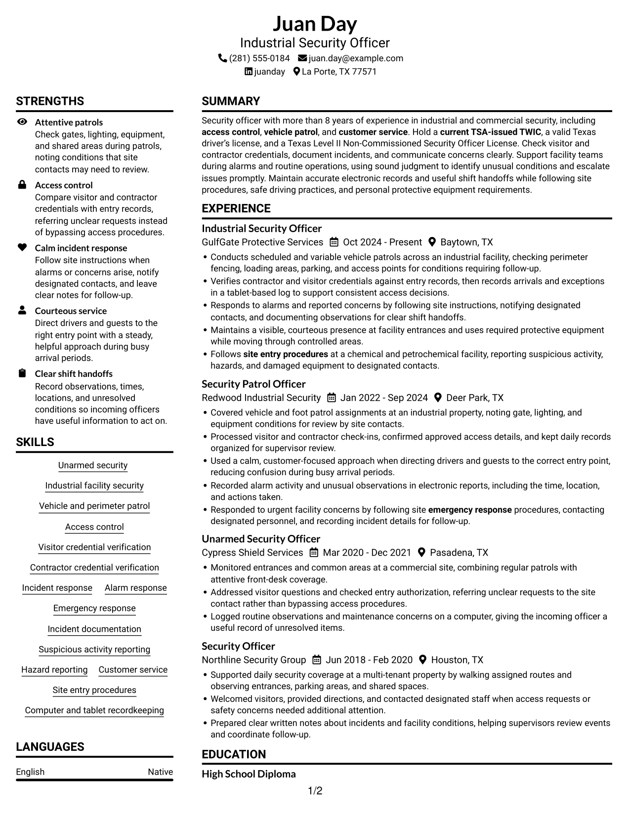 Resume example — page 1