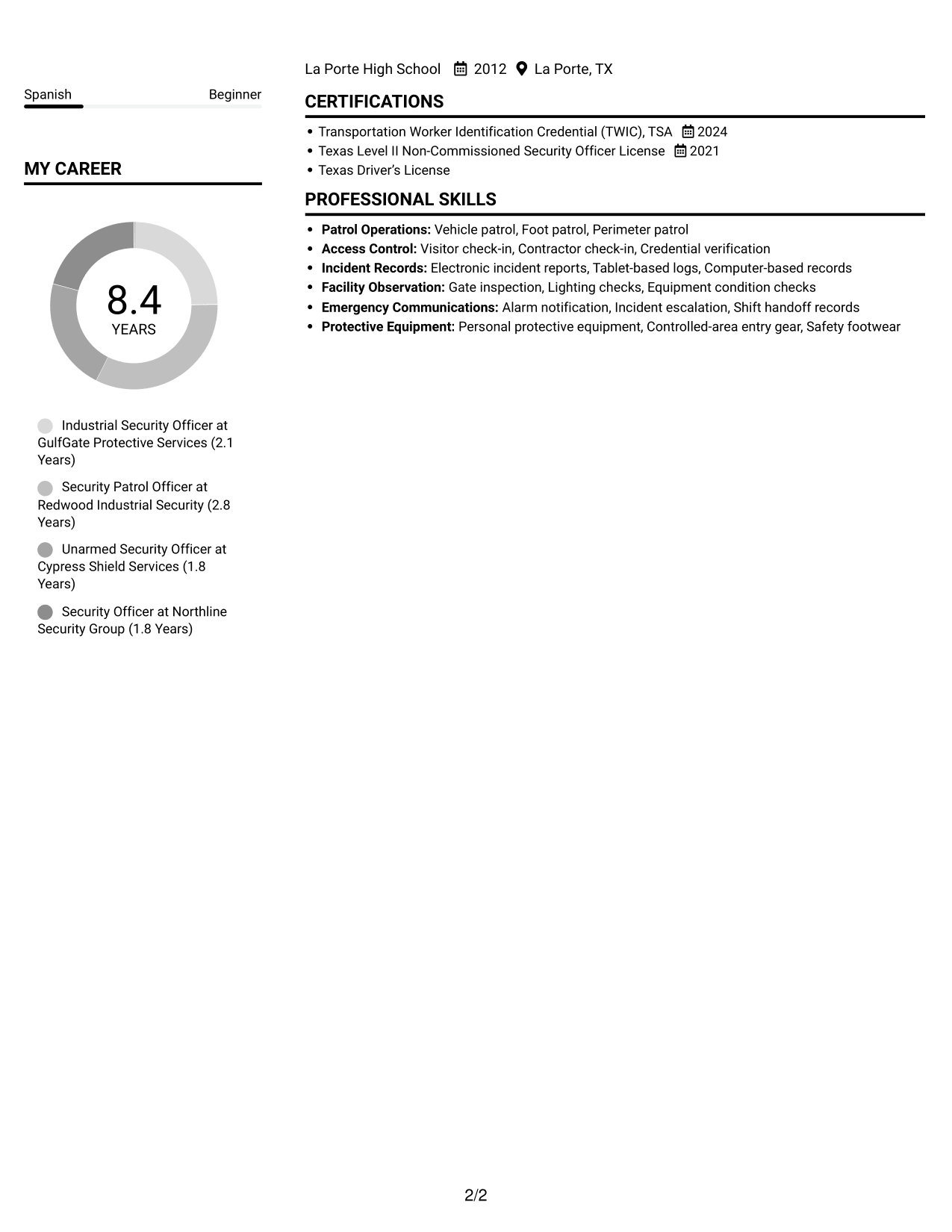 Resume example — page 2