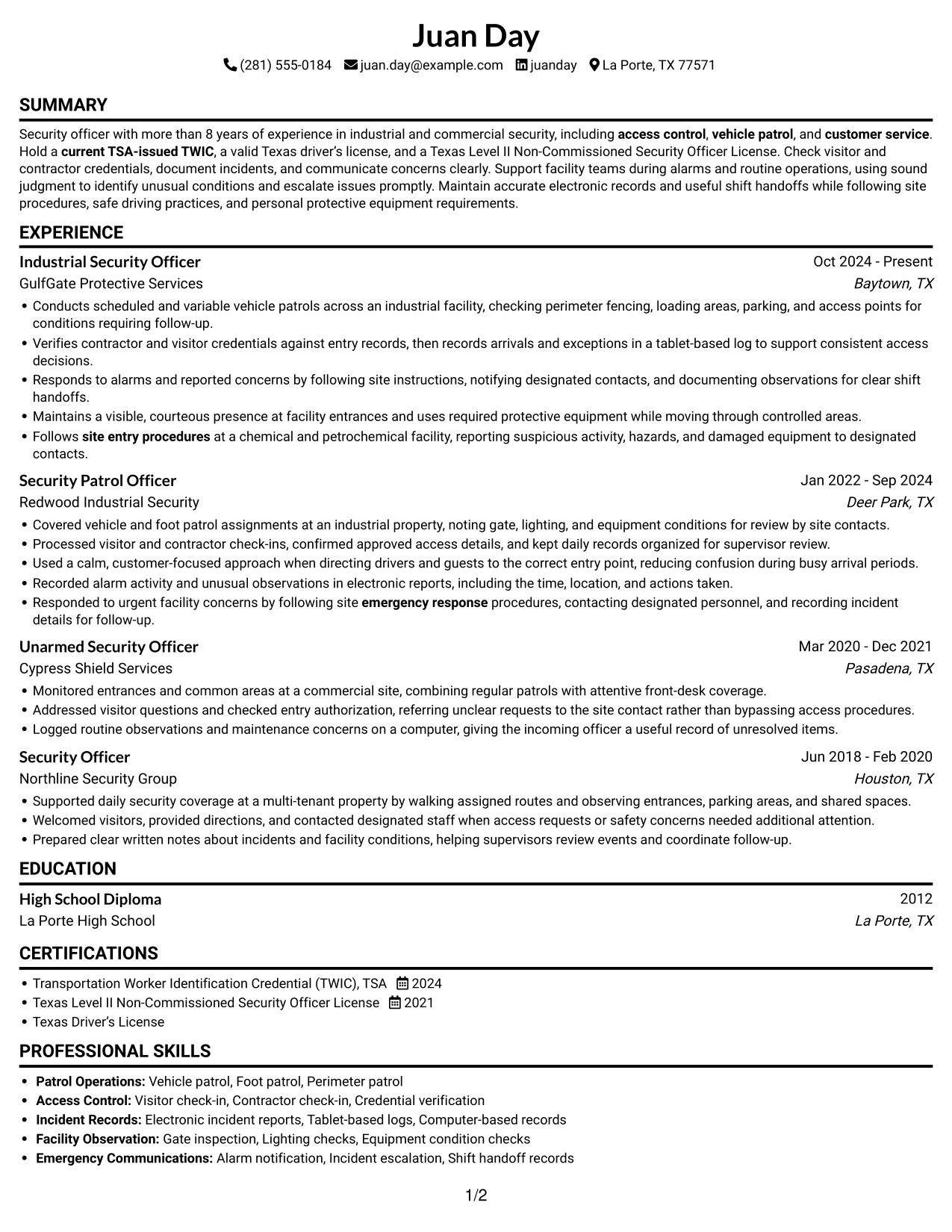 Resume example — page 1