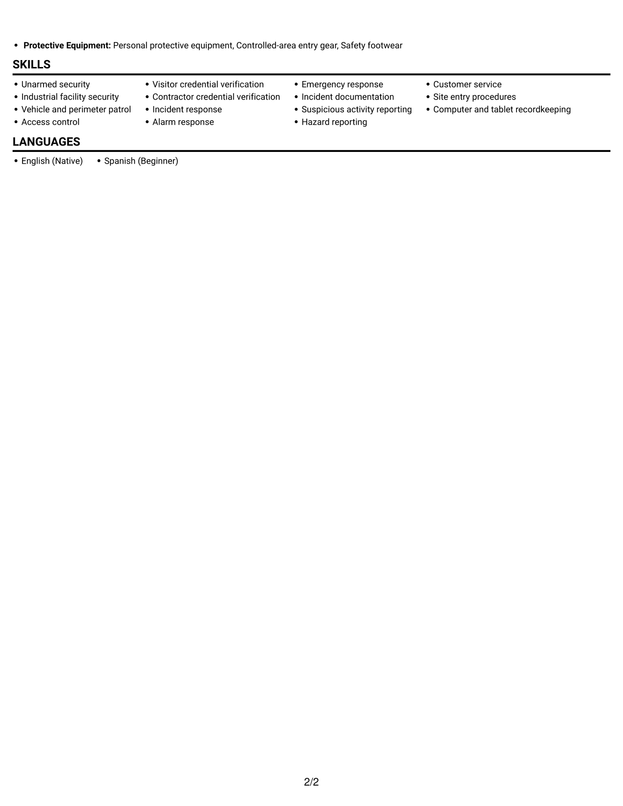 Resume example — page 2