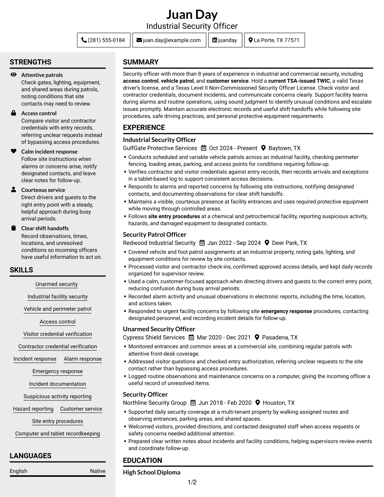 Resume example — page 1