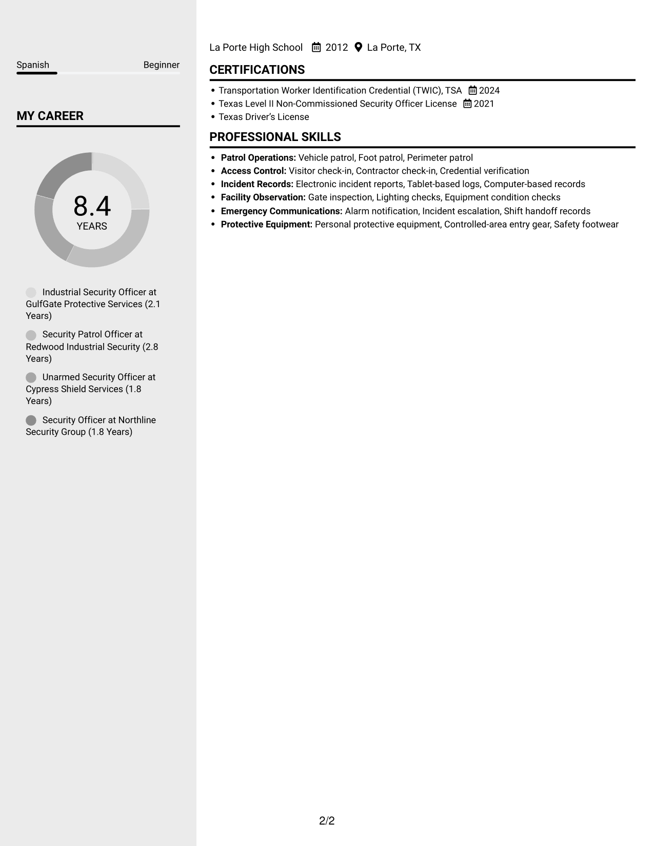 Resume example — page 2