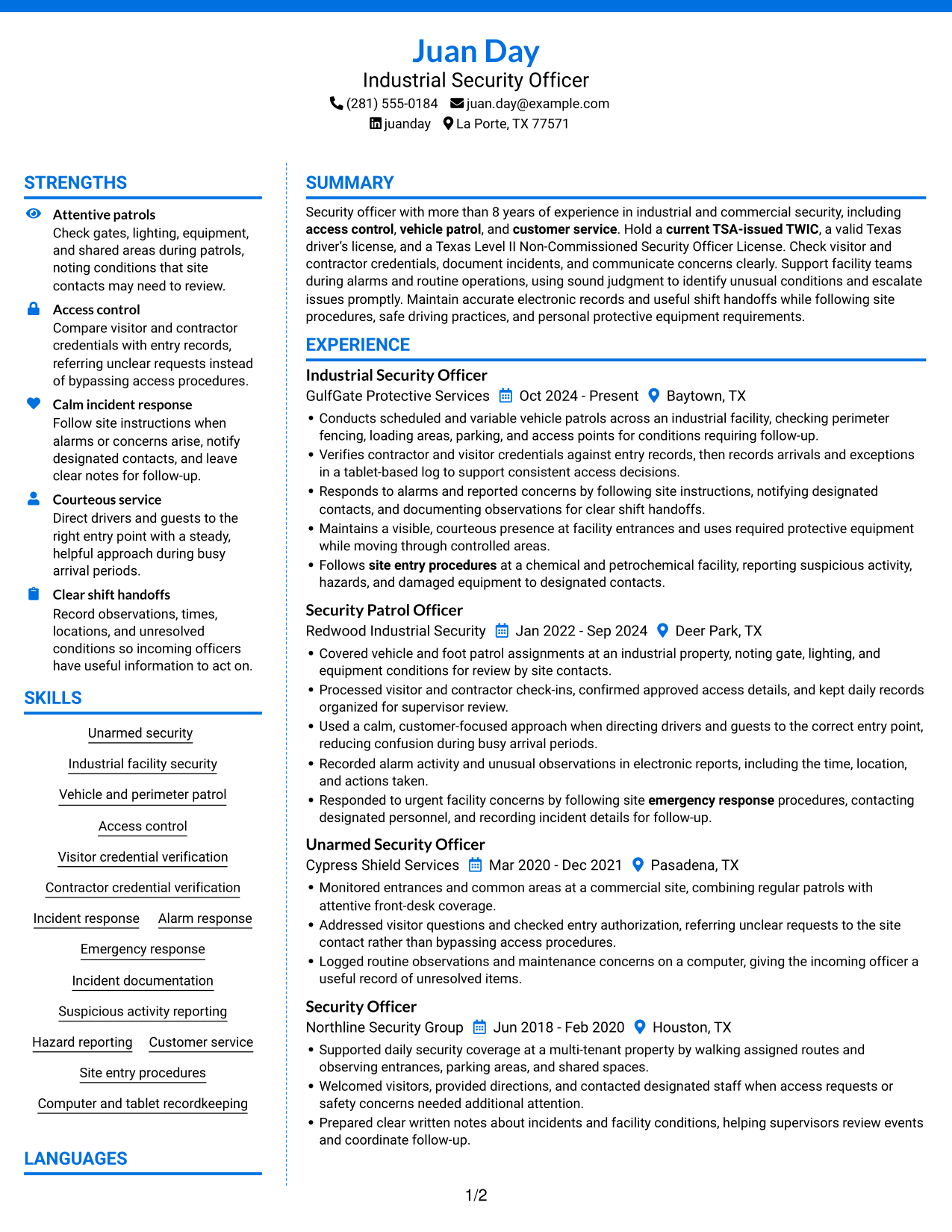 Resume example — page 1