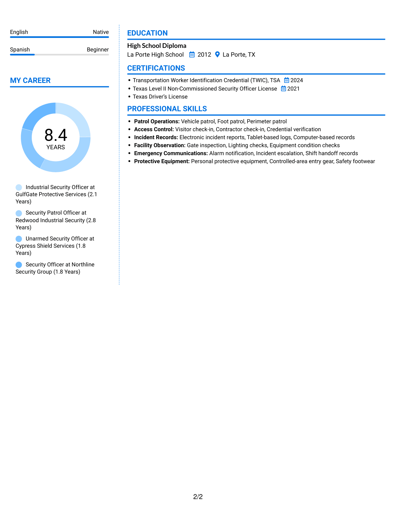 Resume example — page 2