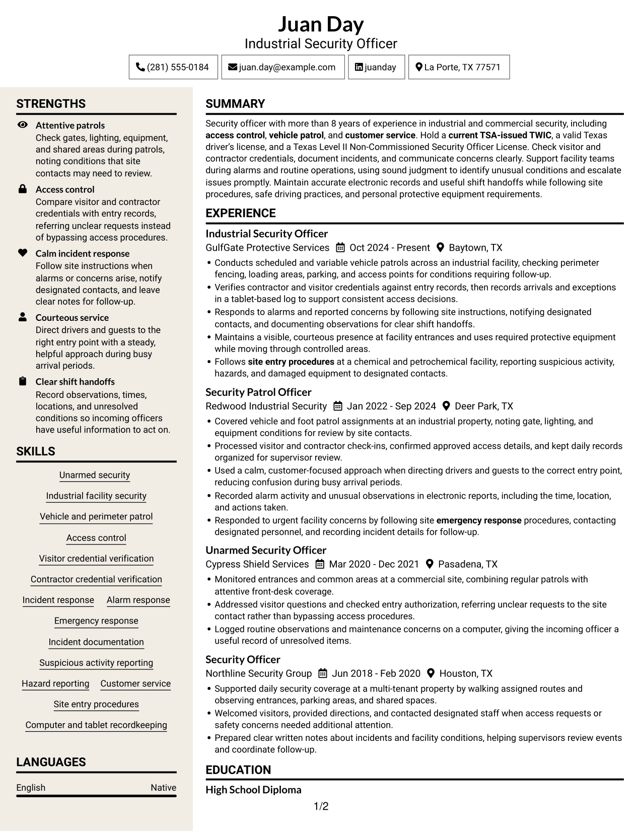 Resume example — page 1