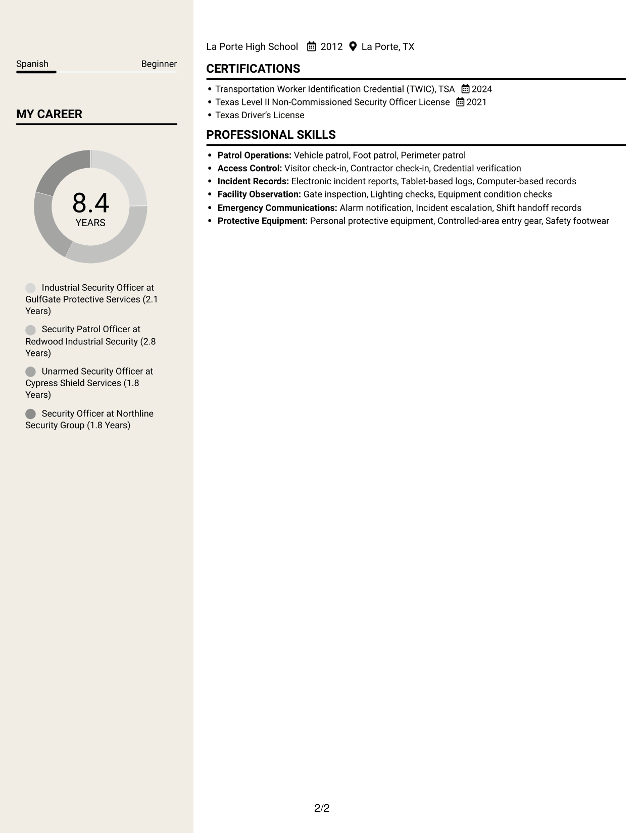 Resume example — page 2
