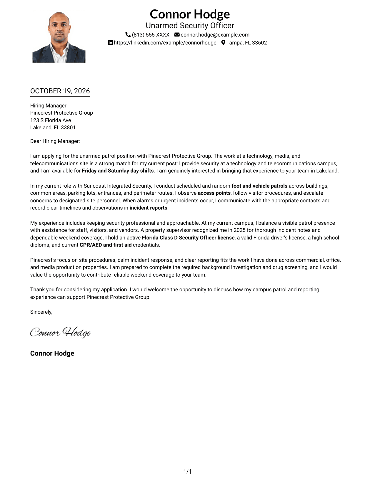 Cover letter example — page 1