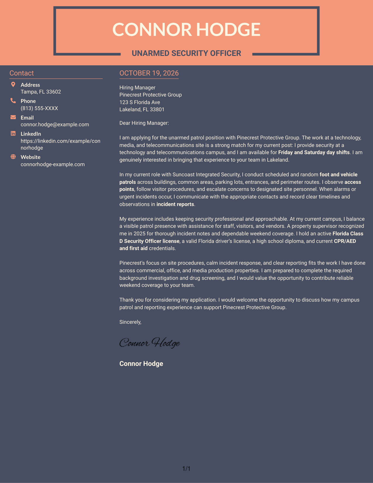 Cover letter example — page 1