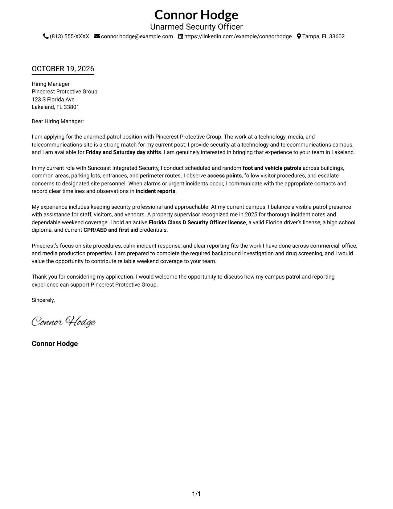 Cover letter example — page 1
