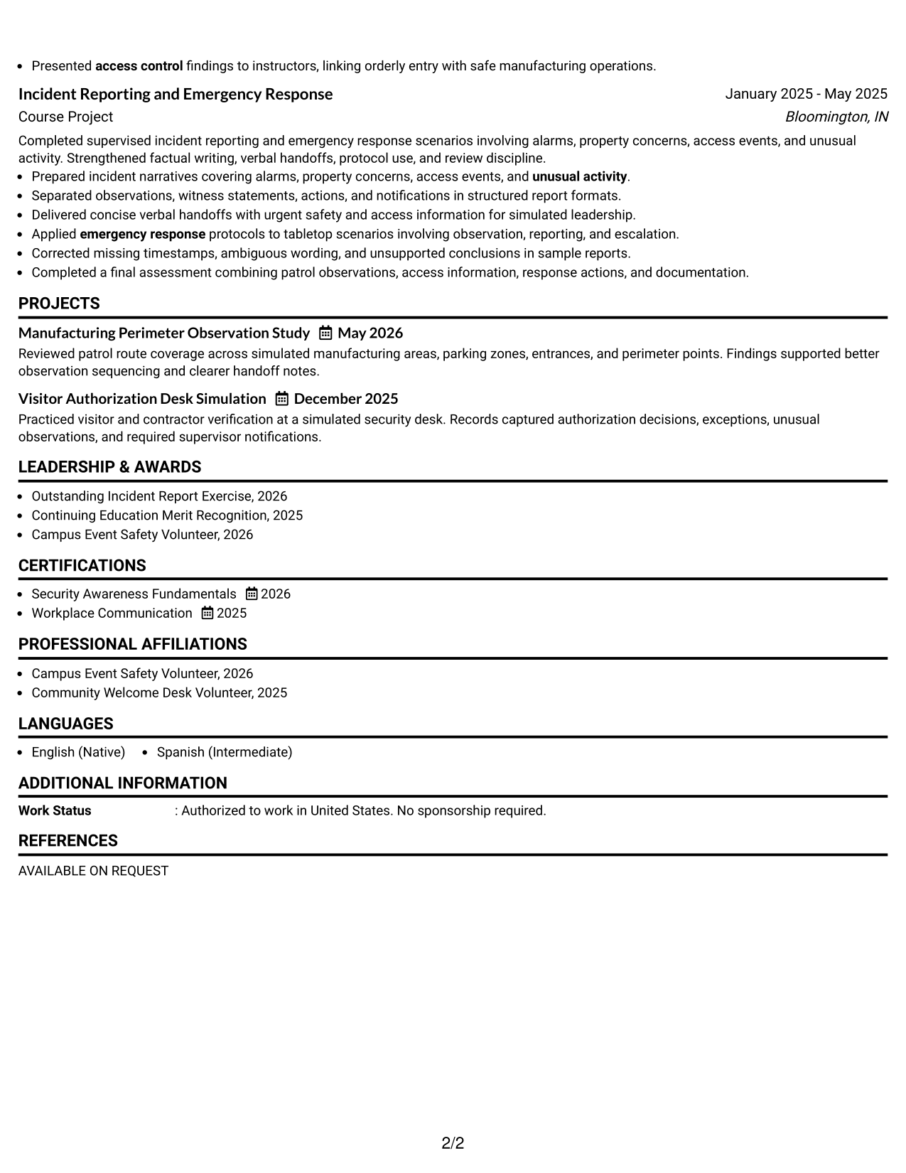 Resume Example Page 2