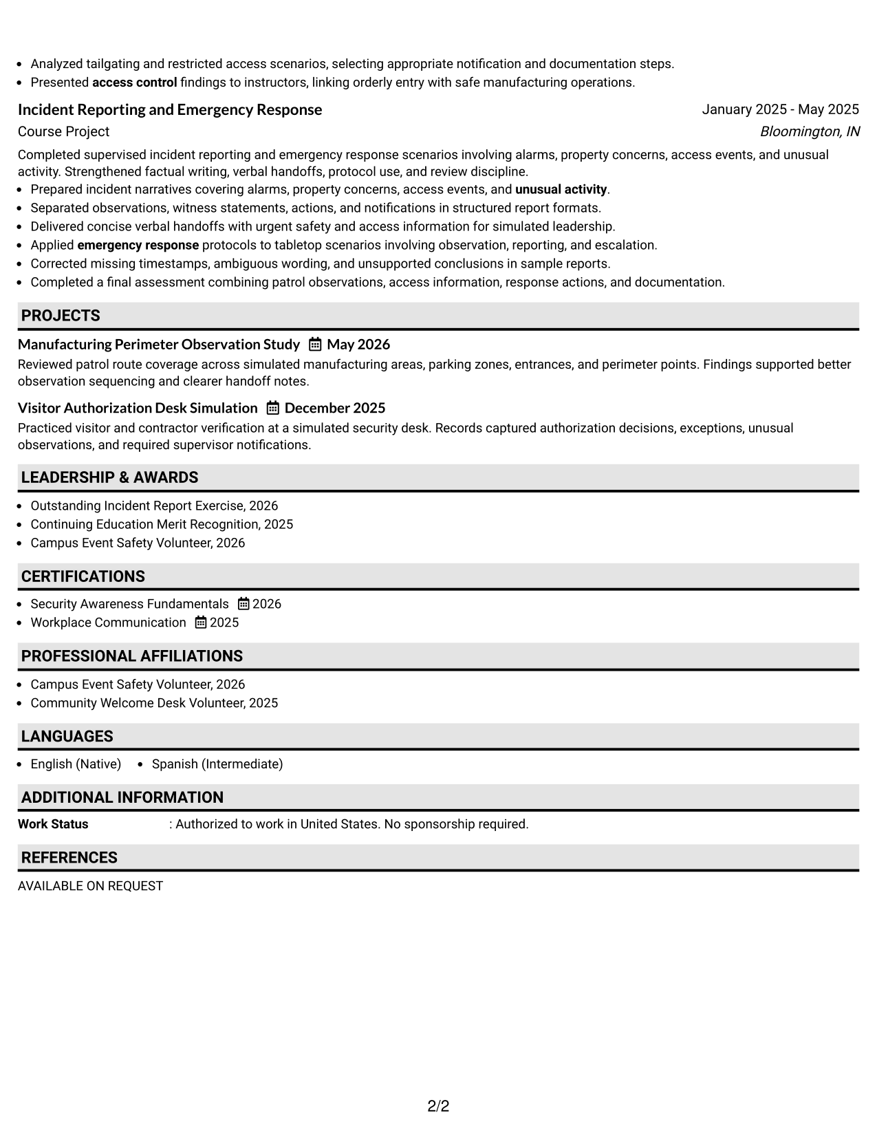Resume Example Page 2