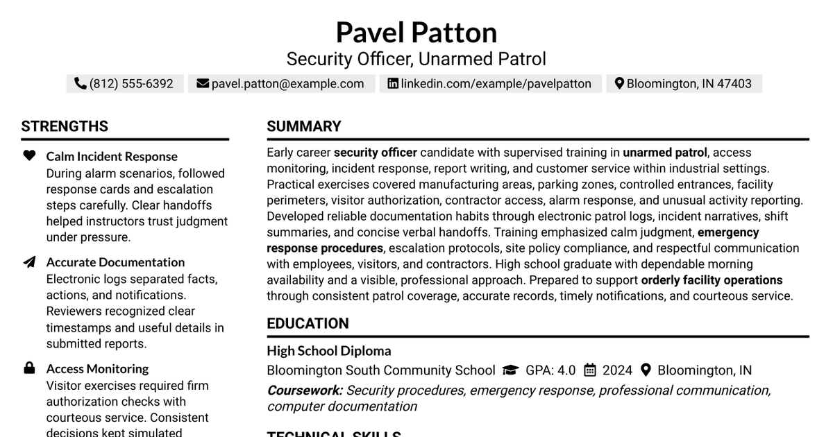 7 Security Officer - Unarmed Patrol Resume Templates with Example
