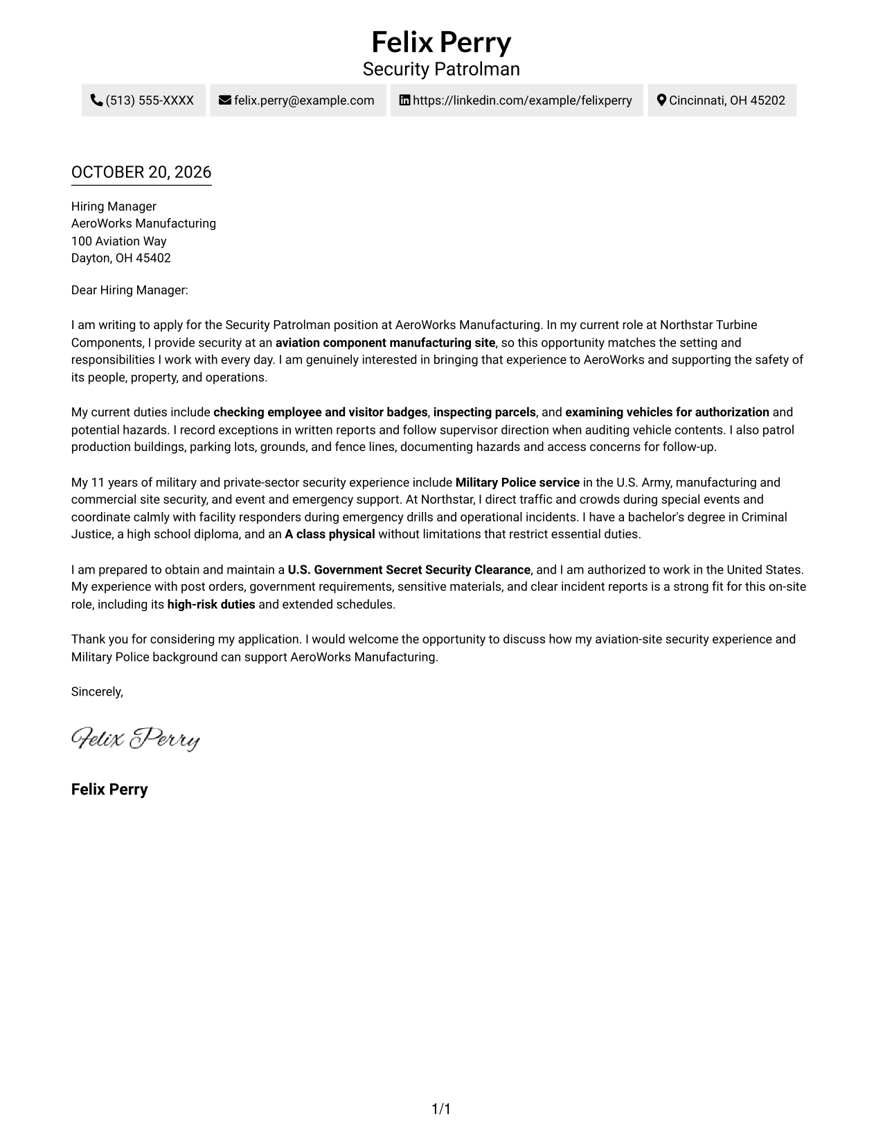 Cover letter example — page 1