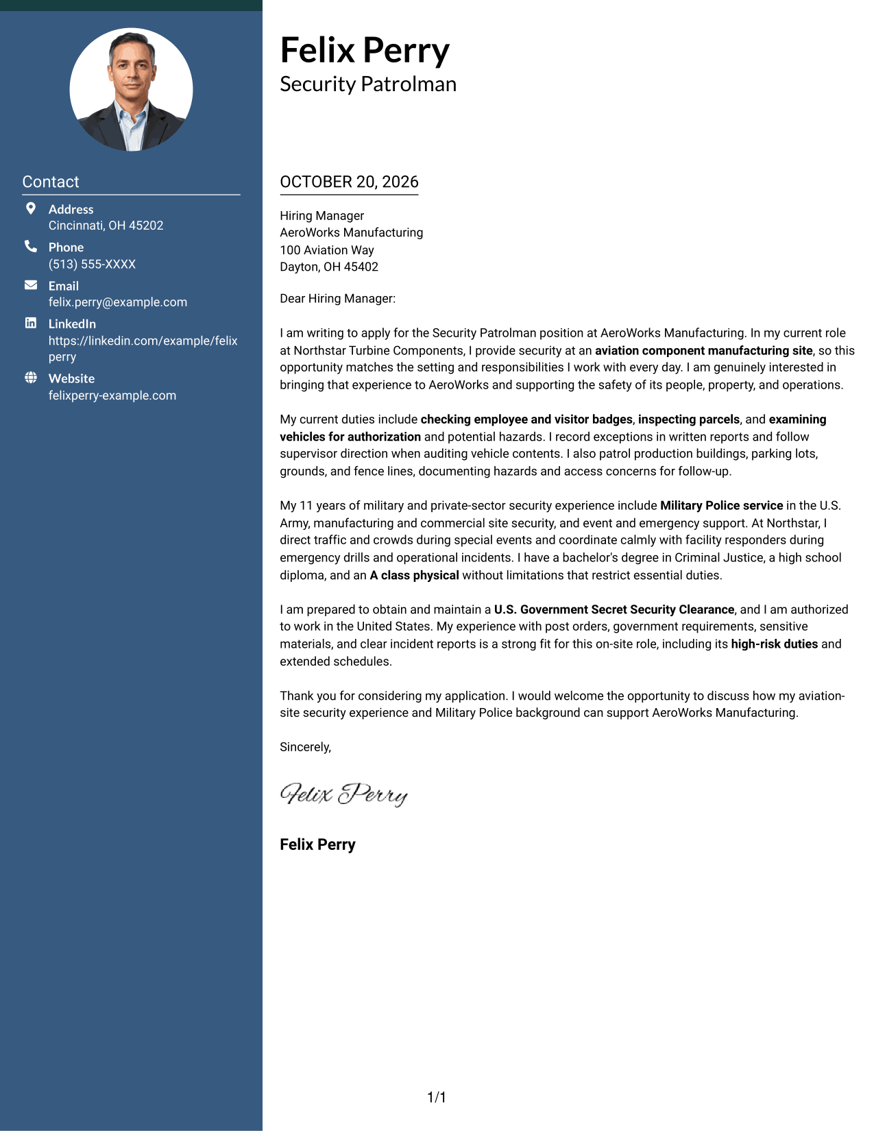 Cover letter example — page 1